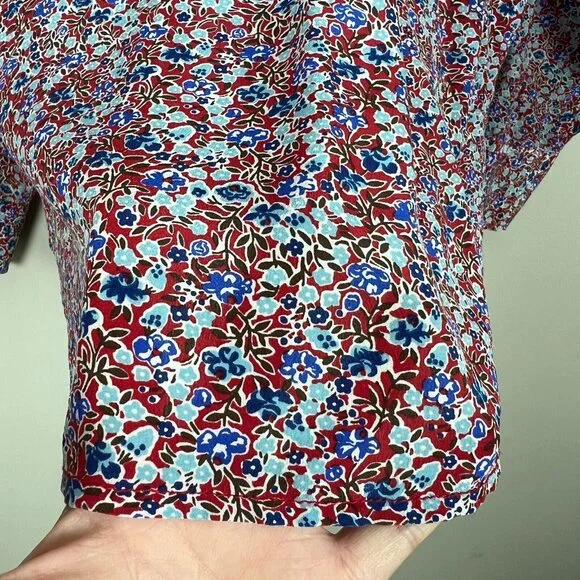 J. Crew Classic Fit 100% Silk Blouse Womens 8 Red Floral‎ Long Sleeve Button Up - Picture 9 of 11